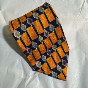Ermenegildo Zegna Orange Geometric 100% Silk Tie Made in Italy 58"x3.75"